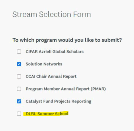 Stream Selection Form