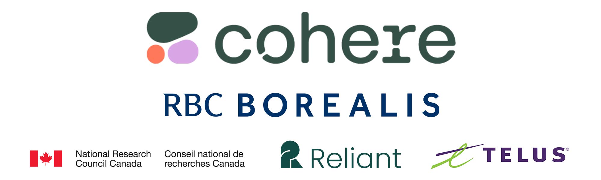 Cohere, RBC Borealis, National Research Council Canada / Conseil national de recherches Canada, Reliant; Telus